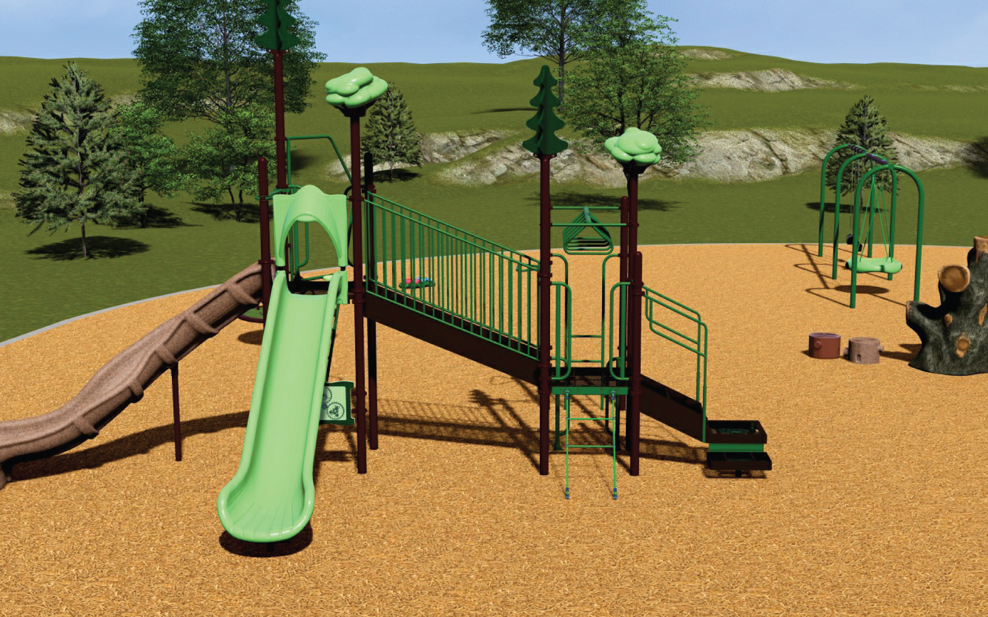 Rendering of playground with slide.