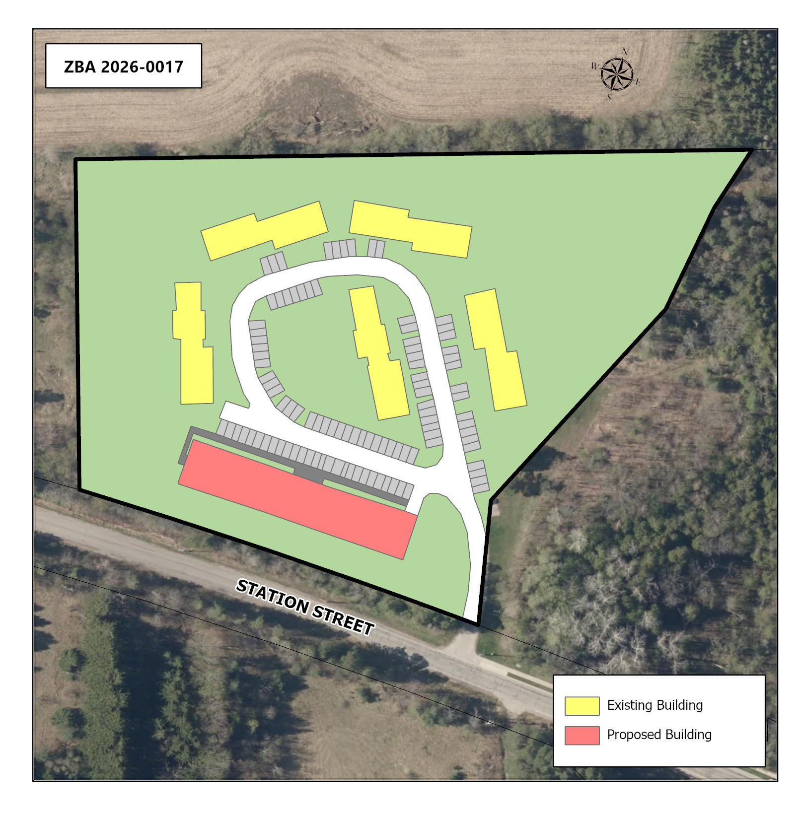 Map showing the proposed development area.
