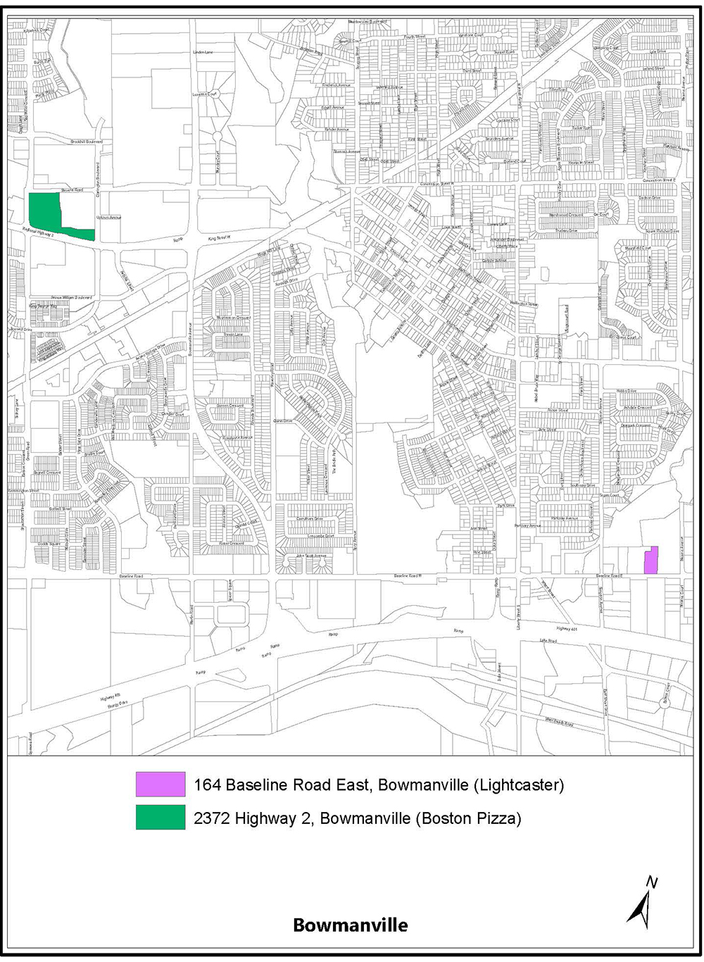 Map showing the patio location in Bowmanville.